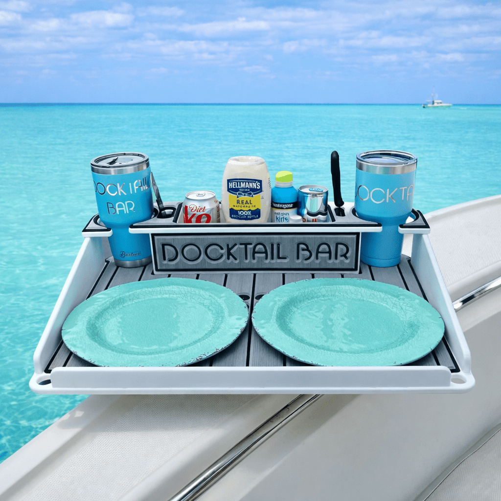 Docktail Utility Boat Table Accessory with Adjustable Rod Holder Mount