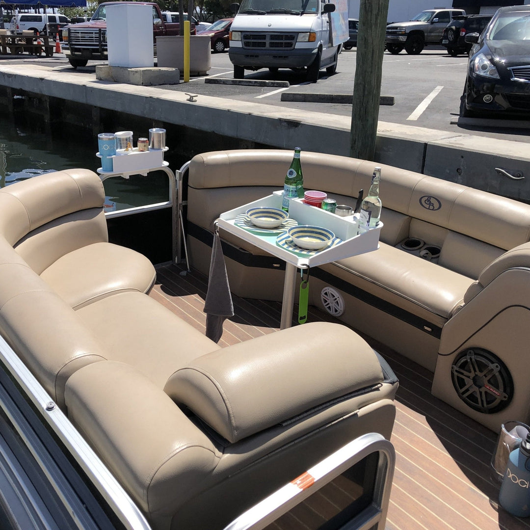 Docktail Utility Boat Table with pedestal attachment, featuring a sturdy surface and adjustable pedestal base for boating and outdoor use.