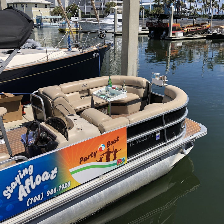 Docktail Utility Boat Table with pedestal attachment options, featuring a sturdy surface and marine-grade design for boats.
