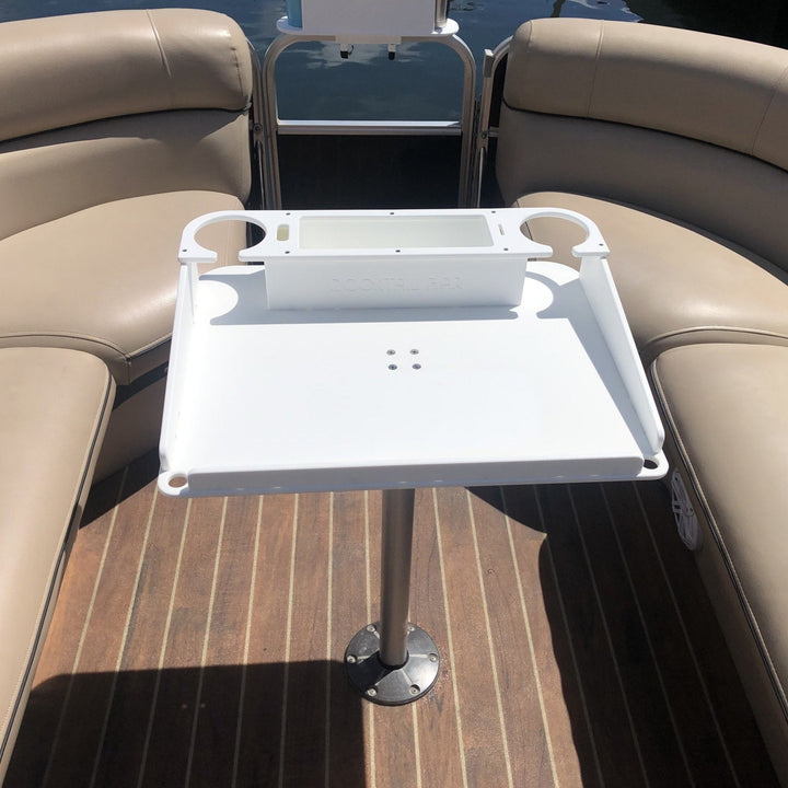 Docktail Utility Boat Table with pedestal attachment, featuring a sturdy surface and boat-friendly design by Docktail Bar.