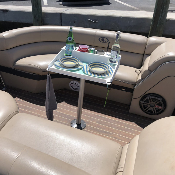 Docktail Utility Boat Table with pedestal attachment, featuring a sleek, durable surface designed for boats by Docktail Bar.
