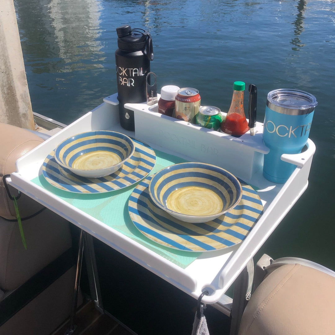 Docktail Utility Boat Table with Pontoon Boat Rail Mount
