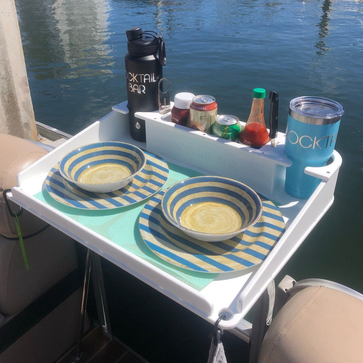 Docktail Utility Boat Table with Pontoon Boat Rail Mount