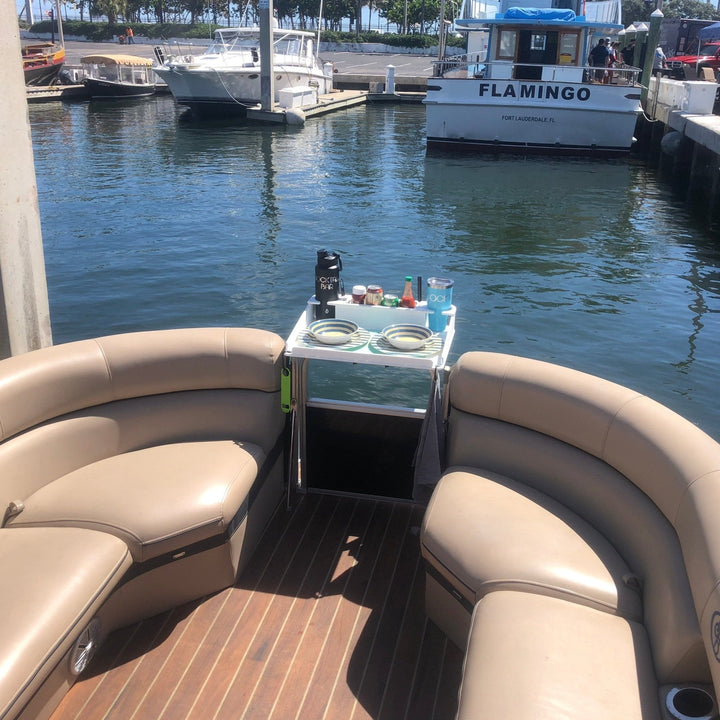Docktail Utility Boat Table with Pontoon Boat Rail Mount