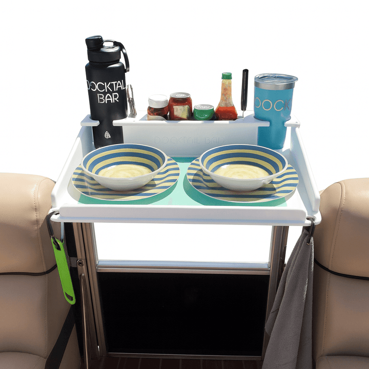 Docktail Utility Boat Table with Pontoon Boat Rail Mount