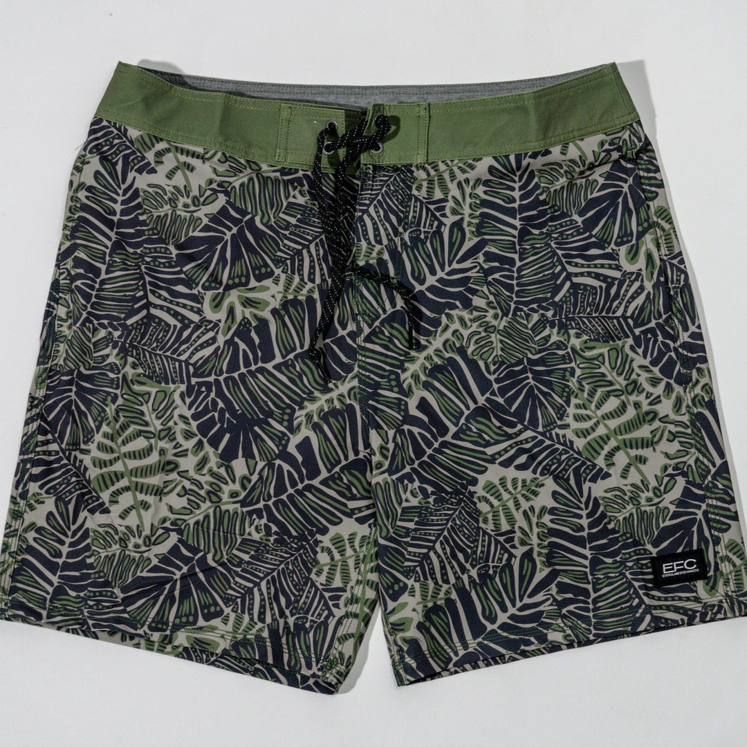 Everglades Fishing Co Kuma Boardshort showing a lightweight, quick-dry fabric with a colorful, tropical print design.
