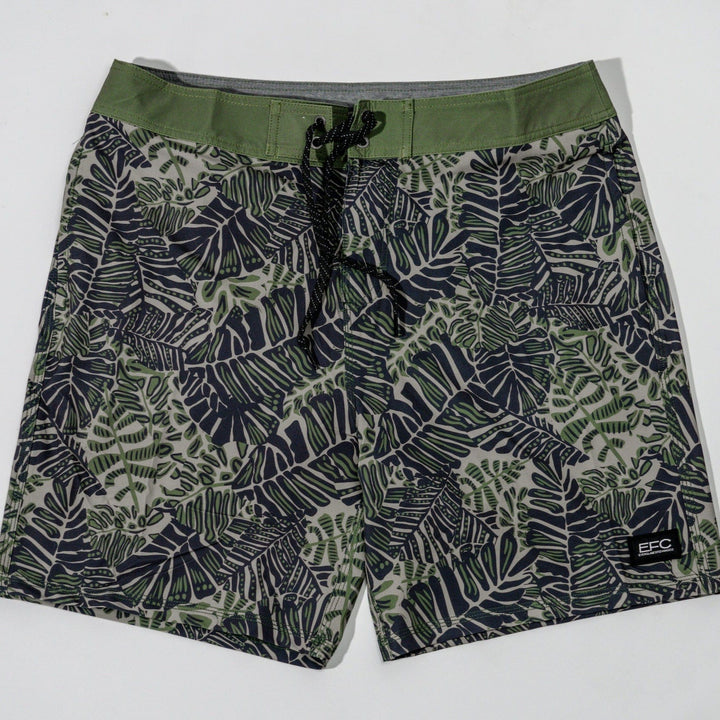 Everglades Fishing Co Kuma Boardshort showing a lightweight, quick-dry fabric with a colorful, tropical print design.