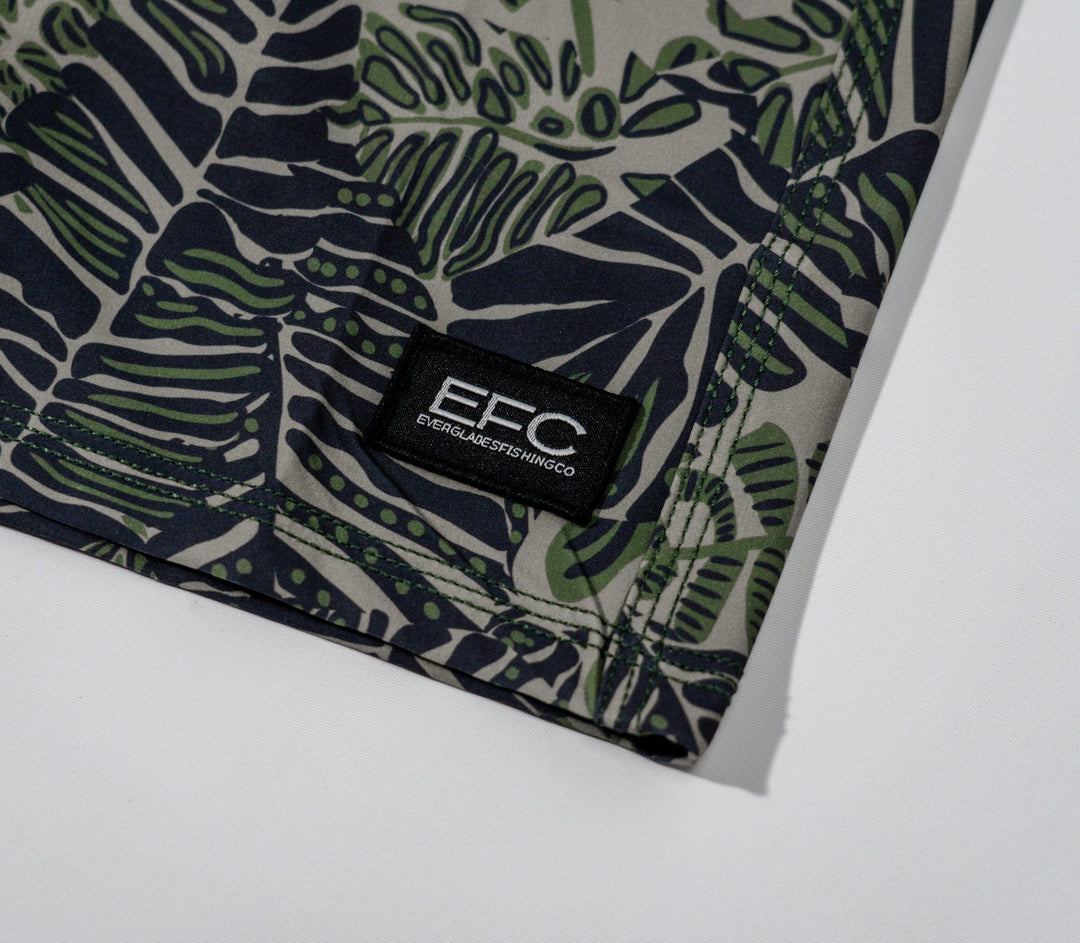 Everglades Fishing Co Kuma Boardshorts shown in gray with quick-drying fabric and adjustable waistband for comfortable fishing wear.