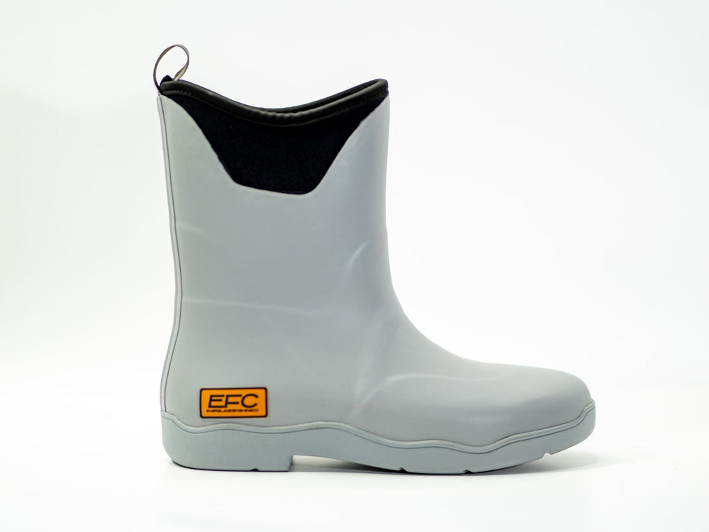 Men's grey tall deck boot by Everglades Fishing Co, featuring sturdy waterproof leather and rugged sole for outdoor wear.