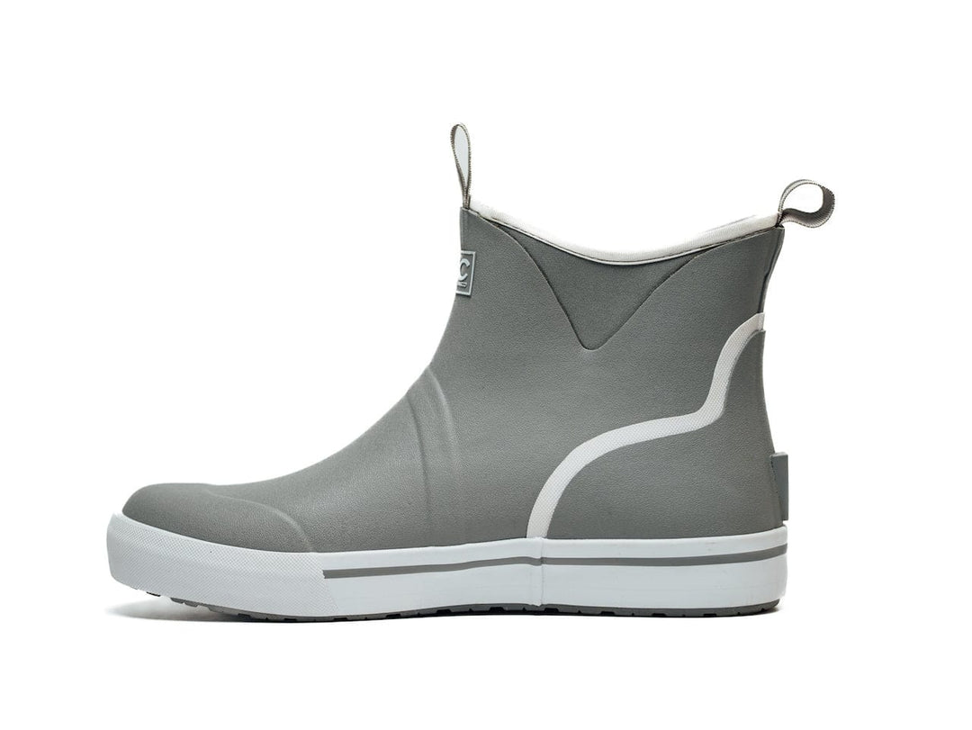 Everglades Fishing Co grey deck boots, waterproof shoes with sturdy sole and ankle support for outdoor fishing and boating activities.