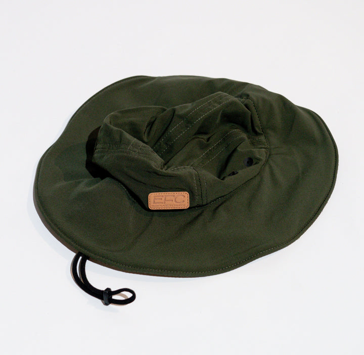 Army green bucket hat by Everglades Fishing Co with wide brim and casual style, perfect for outdoor sun protection.
