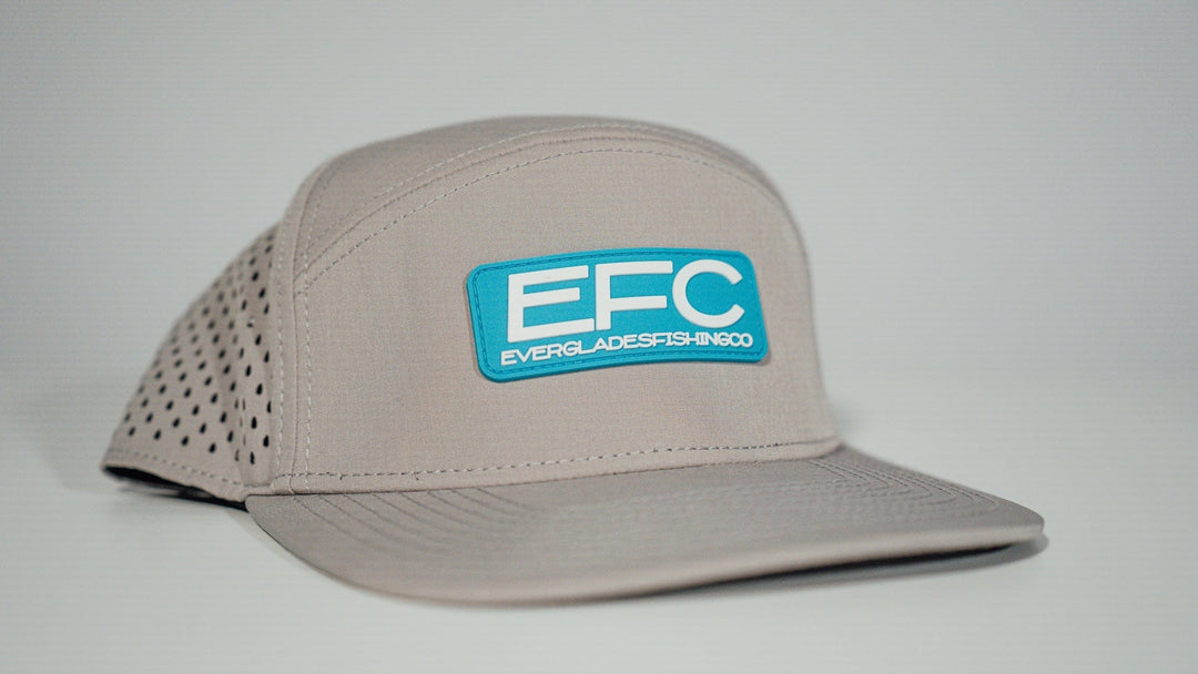 Man wearing Everglades Fishing Co Camp Lulu snapback hat with adjustable strap and embroidered logo in outdoor setting
