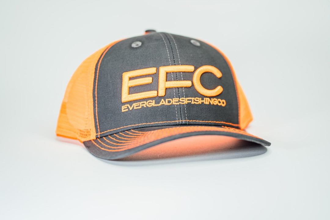 Orange snapback hat from Everglades Fishing Co with a classic design, adjustable strap, and embroidered logo on the front.