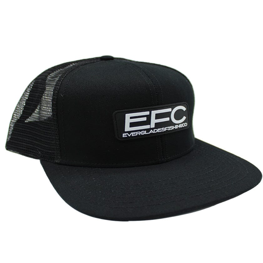 Black fishing hat by Everglades Fishing Co with adjustable strap and breathable fabric, perfect for outdoor fishing trips.