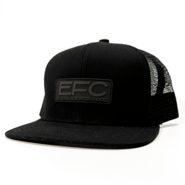 Black EFC Blacked Out Snapback hat with flat brim and adjustable strap, featuring the Everglades Fishing Co logo on the front.