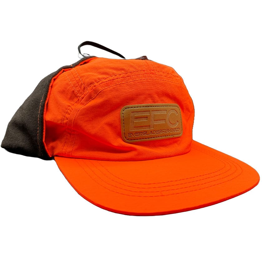 Everglades Fishing Co EFC ear flap hat with warm fleece lining and adjustable strap for outdoor fishing and cold weather protection.
