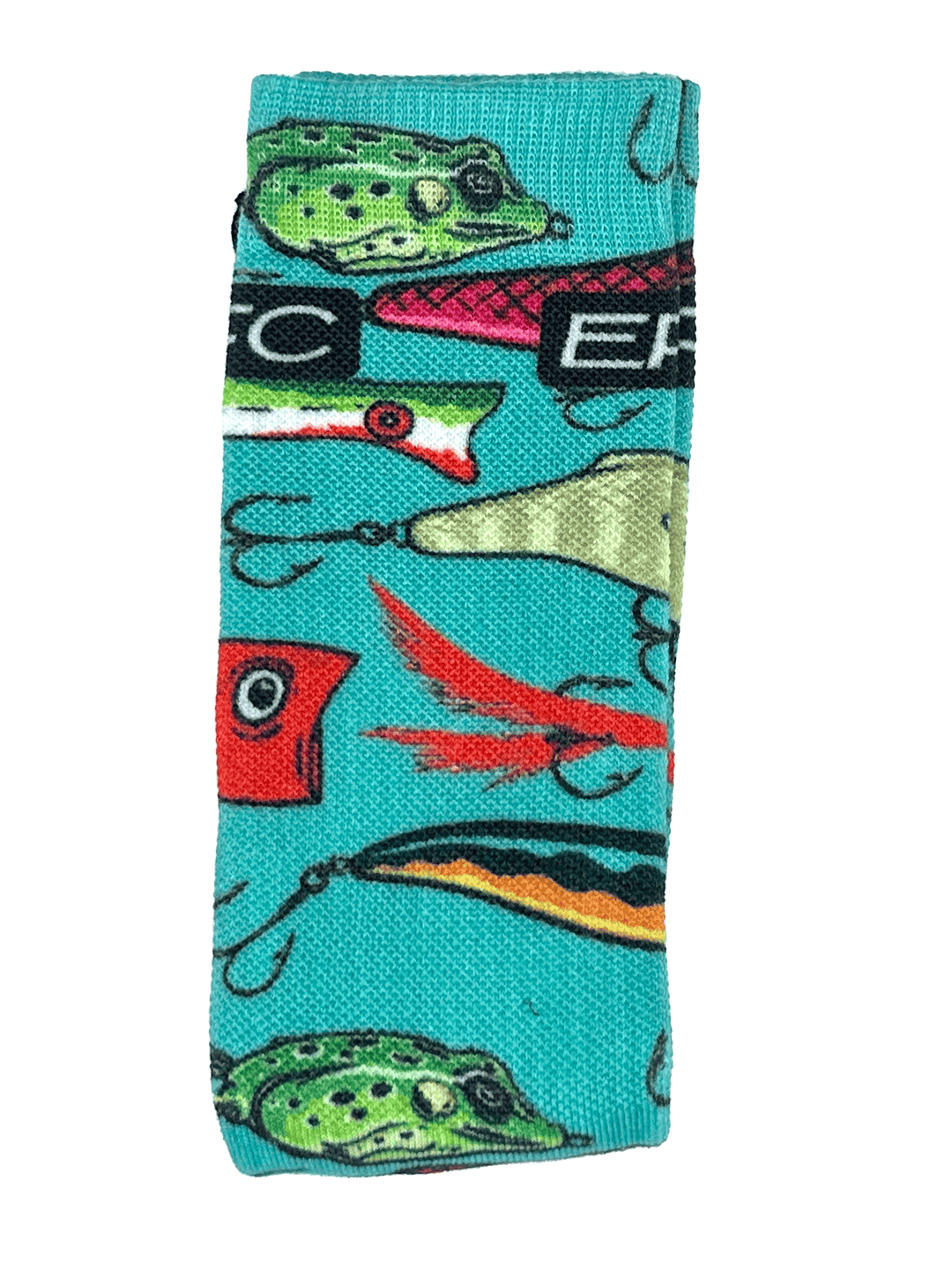 Everglades Fishing Co EFC Lure Socks featuring colorful lure patterns on comfortable, casual sock material.