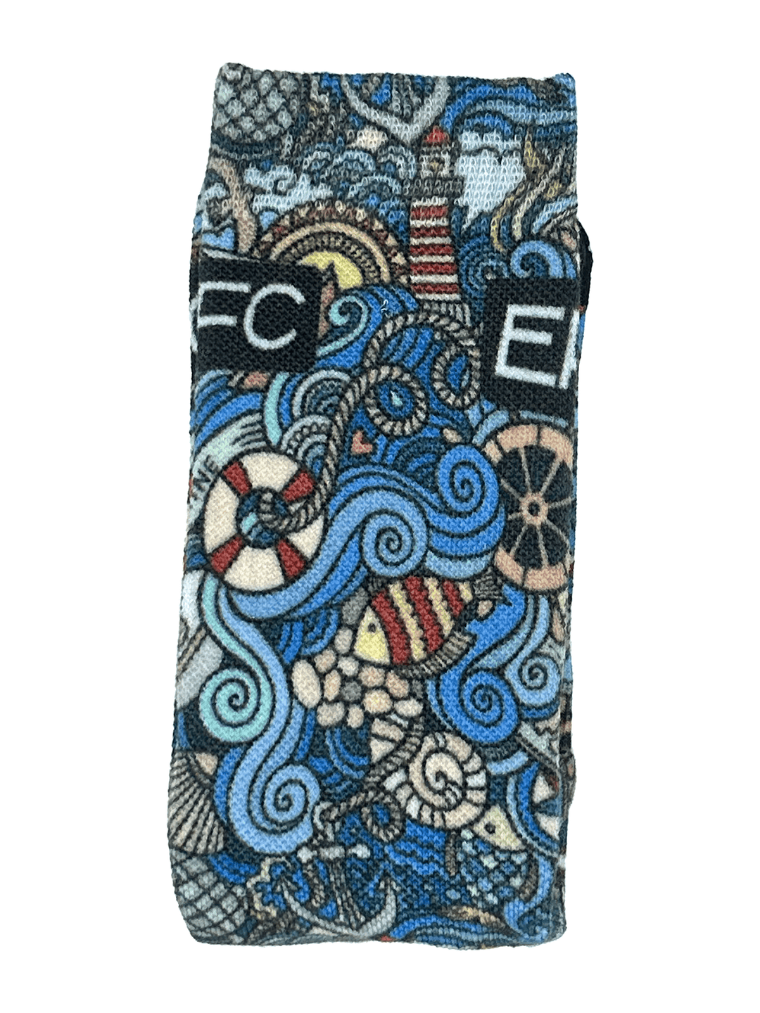 Everglades Fishing Co EFC Sailor Socks featuring navy blue and white striped design with reinforced heel and toe for comfort.