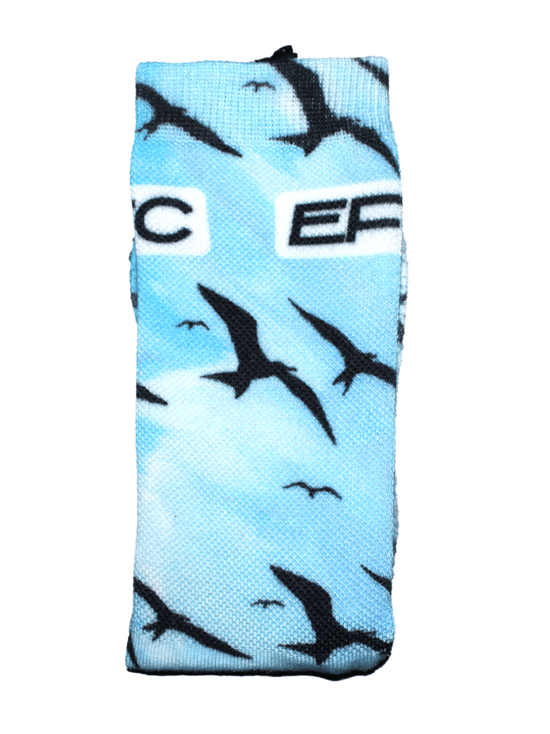 Everglades Fishing Co Fly High Blue Socks with fishing-themed design, cotton material, and comfortable fit.