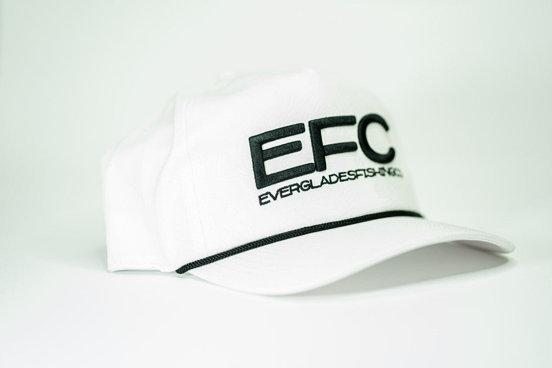 White Highland Snapback cap by Everglades Fishing Co featuring a structured design and adjustable strap.