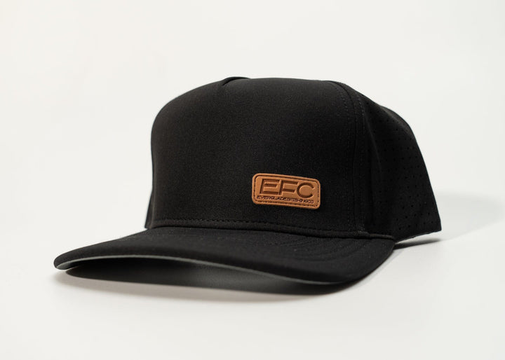Black Picnic Snapback hat by Everglades Fishing Co with embroidered logo, adjustable strap, and classic baseball cap style.