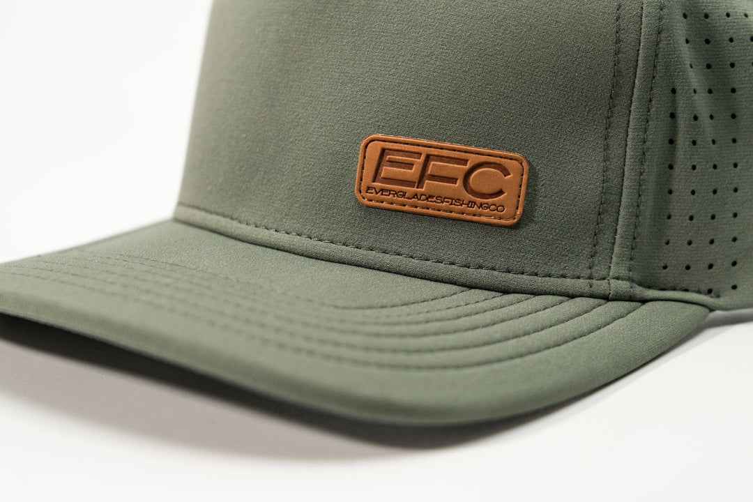 Everglades Fishing Co picnic snapback hat in sage green with adjustable strap and embroidered logo, casual outdoor headwear.