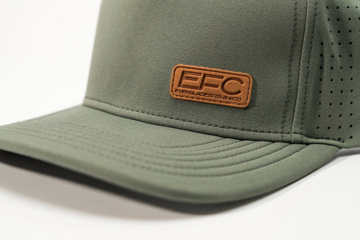Everglades Fishing Co picnic snapback hat in sage green with adjustable strap and embroidered logo, casual outdoor headwear.