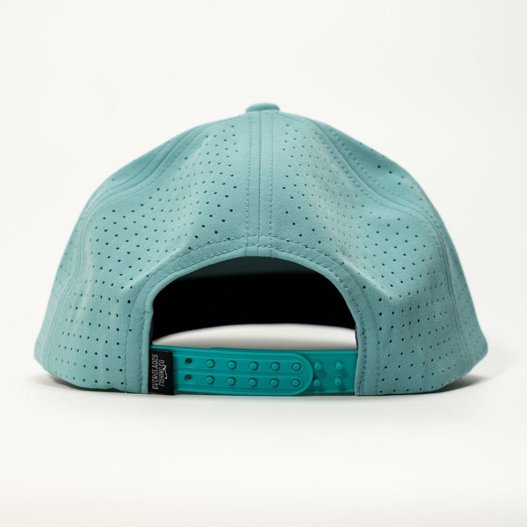 Everglades Fishing Co teal picnic snapback cap with adjustable strap and embroidered logo on front.