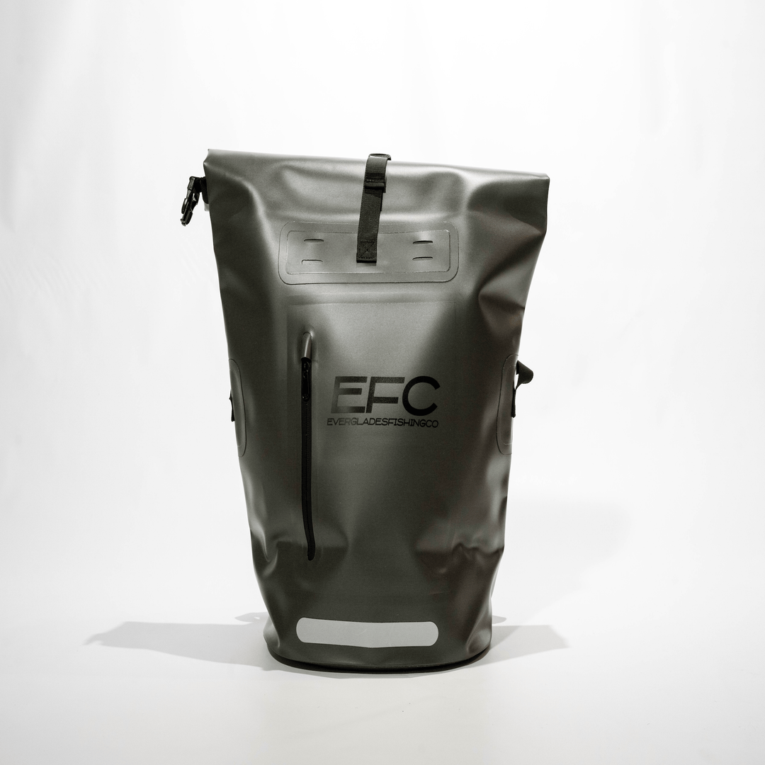 Grey 20L Roll Up Dry Bag by Everglades Fishing Co, featuring a waterproof design and roll-top closure for outdoor adventures.