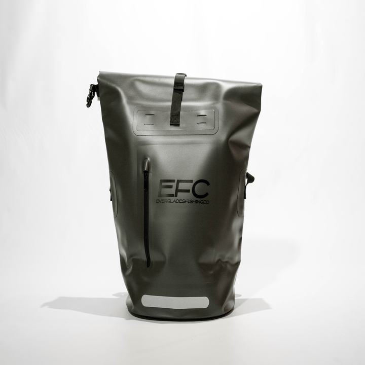 Grey 20L Roll Up Dry Bag by Everglades Fishing Co, featuring a waterproof design and roll-top closure for outdoor adventures.