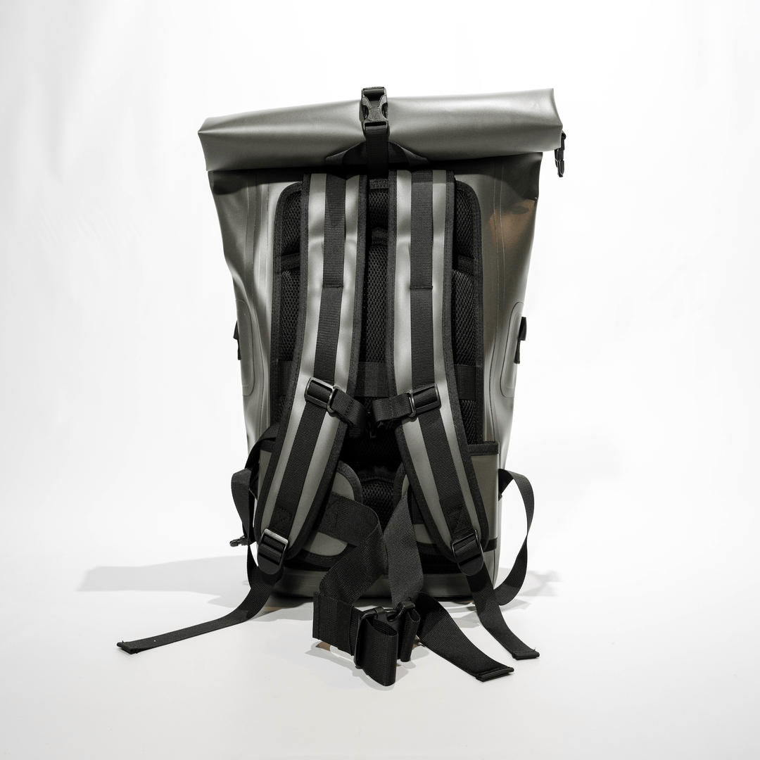 Grey 20L Roll Up Dry Bag by Everglades Fishing Co, showing a compact, waterproof dry bag with rolled top closure.