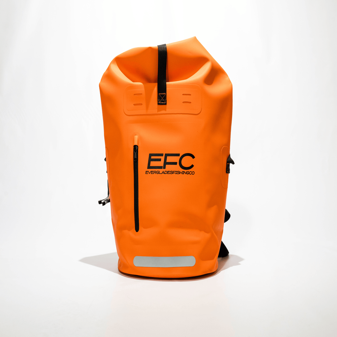 Orange 20L Roll Up Dry Bag by Everglades Fishing Co, featuring a durable waterproof design for outdoor and fishing use.