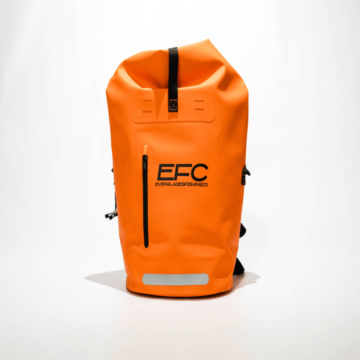 Orange 20L Roll Up Dry Bag by Everglades Fishing Co, featuring a durable waterproof design for outdoor and fishing use.