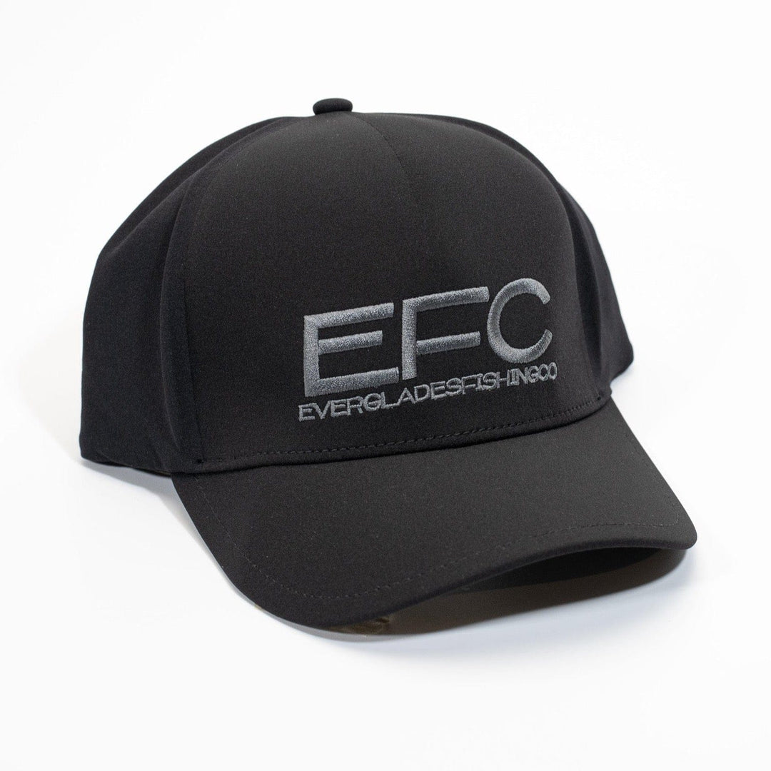 Black Performance Fitted Hat by Everglades Fishing Co with a curved brim and breathable fabric.