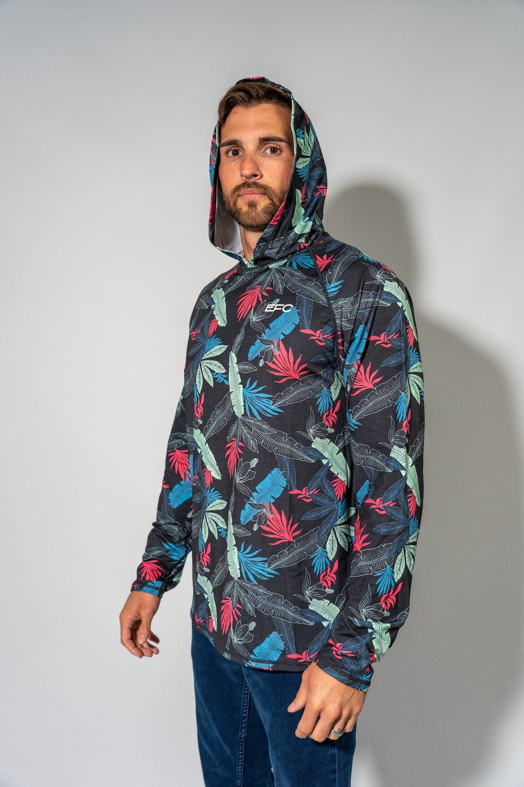 Everglades Fishing Co Stack Performance Hoodie in gray, showing front view with logo and comfortable fabric details.