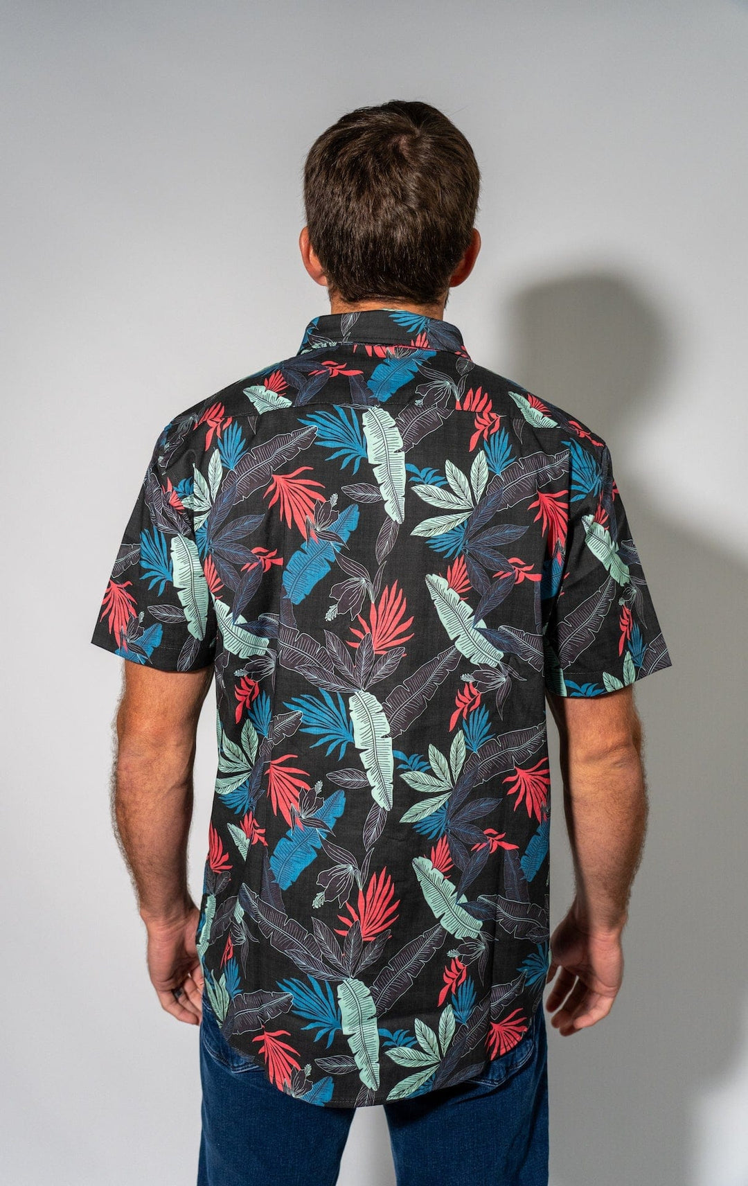 Black stack button-down shirt by Everglades Fishing Co, showing the front view with buttons and collar.