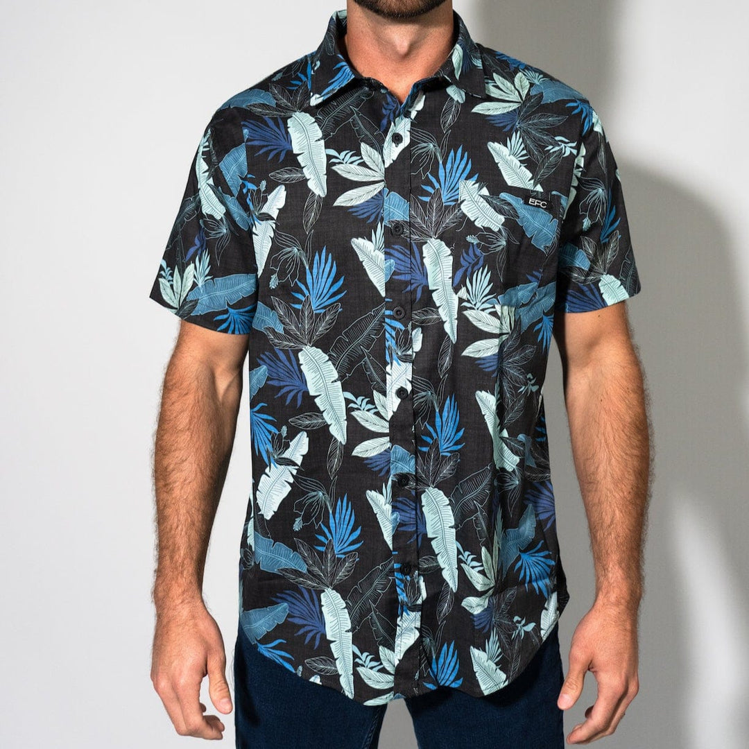 Navy button-down shirt from Everglades Fishing Co featuring a classic collar and long sleeves, ideal for casual wear.