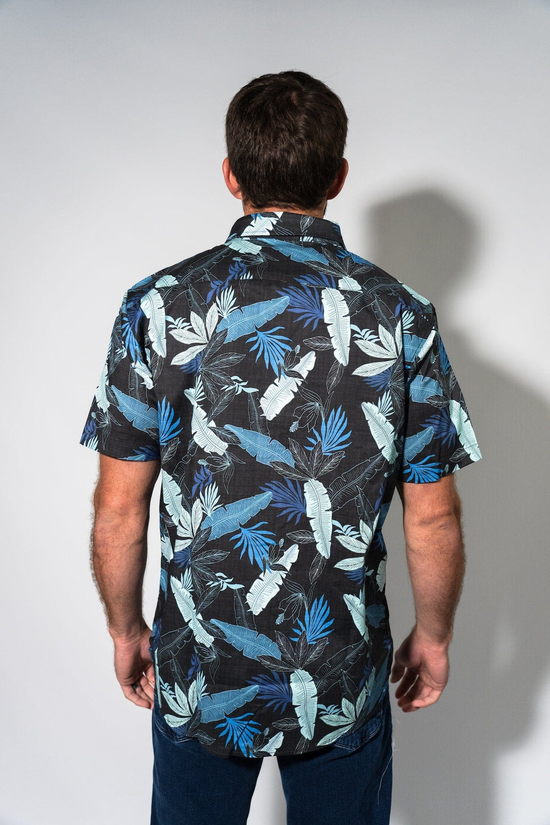 Navy stack button-down shirt by Everglades Fishing Co, featuring a classic collar and button front, displayed flat.