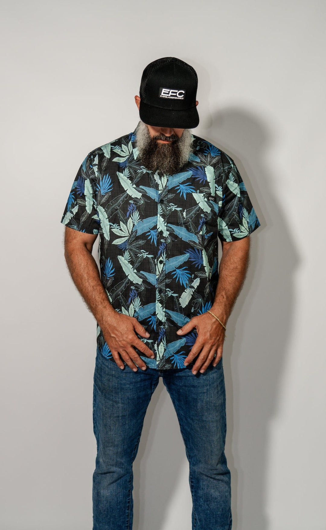 Navy stack button-down shirt by Everglades Fishing Co, featuring a classic collar and button-front design.