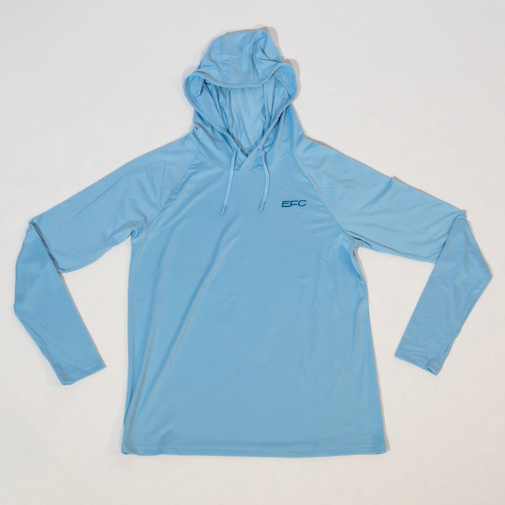 Blue Sync Women's Performance Hood shirt by Everglades Fishing Co, lightweight and moisture-wicking for active wear.