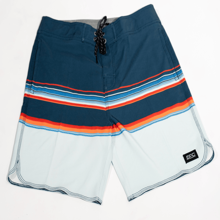 Everglades Fishing Co Element Navy boardshorts with adjustable waistband and multiple pockets, suitable for casual wear or fishing.