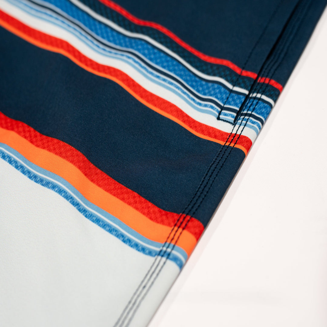 Everglades Fishing Co Element Navy boardshorts with adjustable waistband and side pockets, displayed on a neutral background.