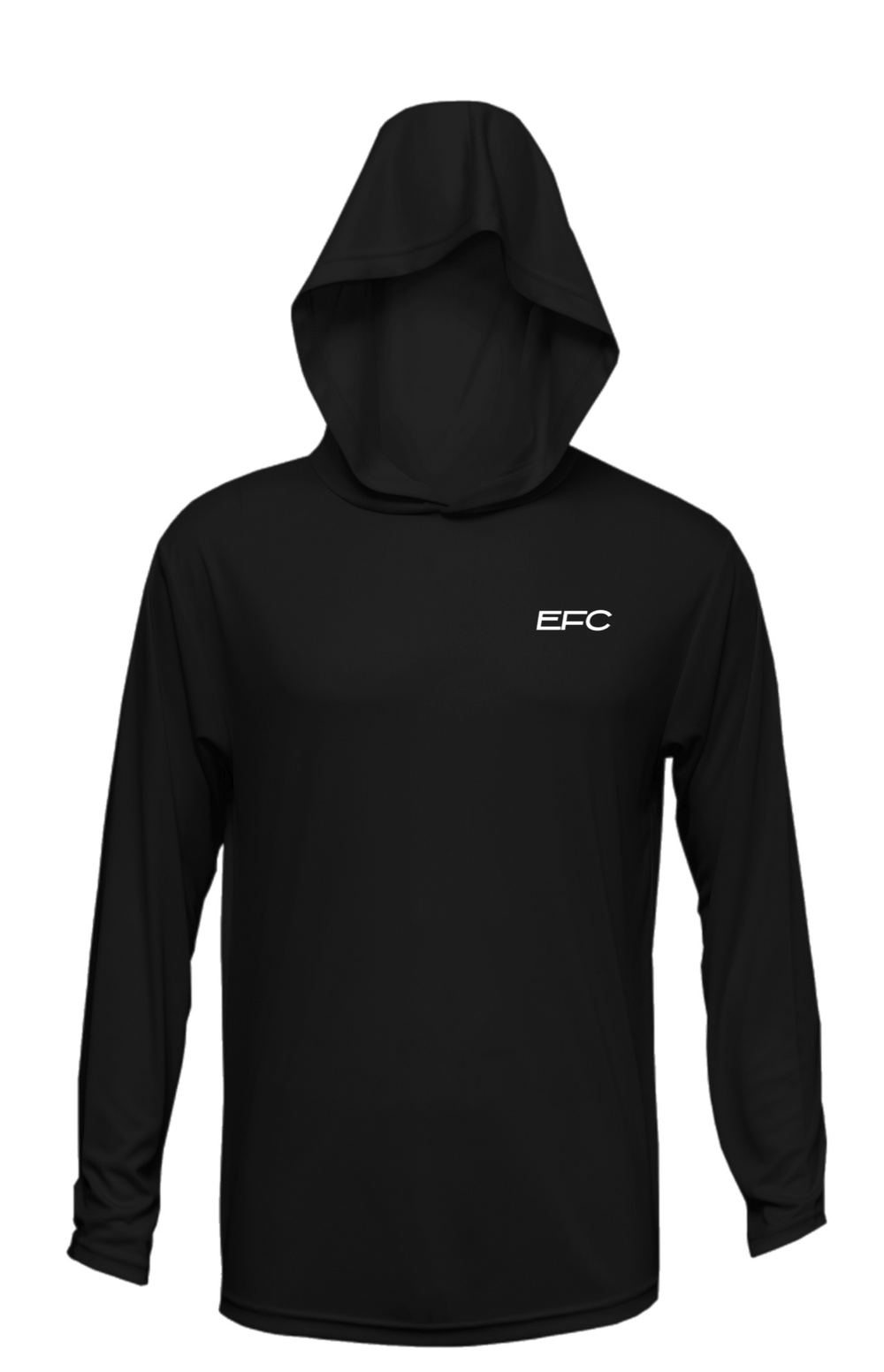 Black OG Hooded Performance Shirt by Everglades Fishing Co, showing the lightweight fabric and hooded design for active outdoor wear.