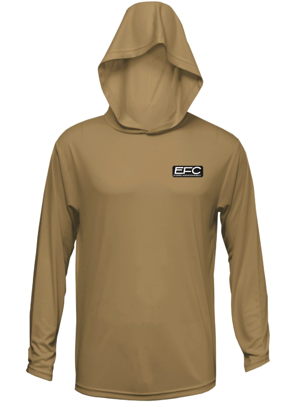 Everglades Fishing Co hooded performance shirt in military green, featuring lightweight, moisture-wicking fabric and a relaxed fit.