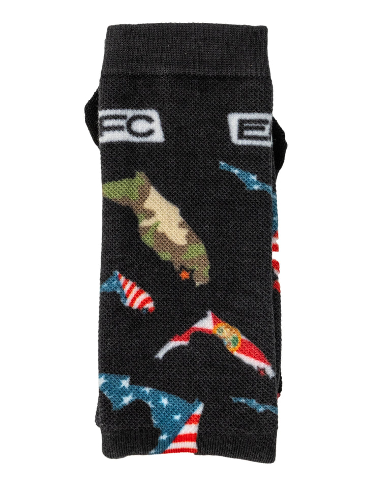Everglades Fishing Co Home State Socks featuring a colorful map design, made of comfortable knit fabric.