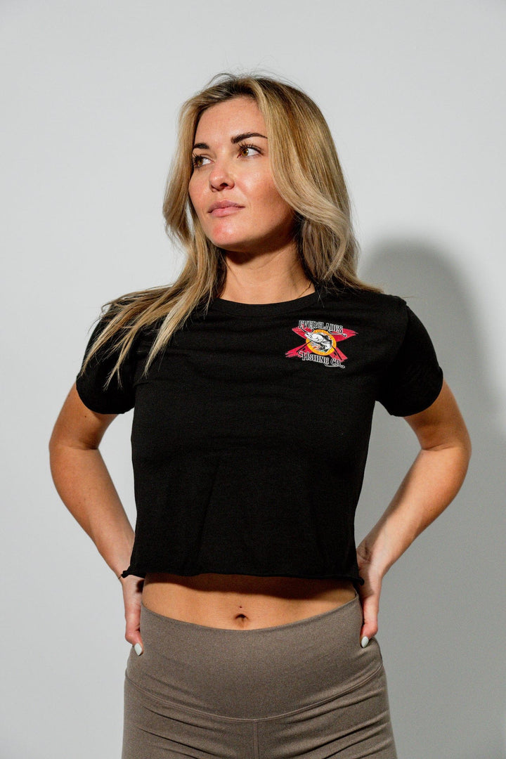 Black OG Crop Top by Everglades Fishing Co, featuring a fitted design and stylish crop length, perfect for casual wear.