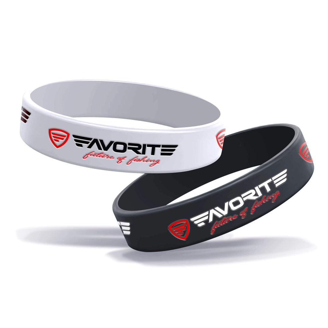 Favorite Fishing silicone bracelet in two colors, stylish accessories with vibrant and flexible silicone material.