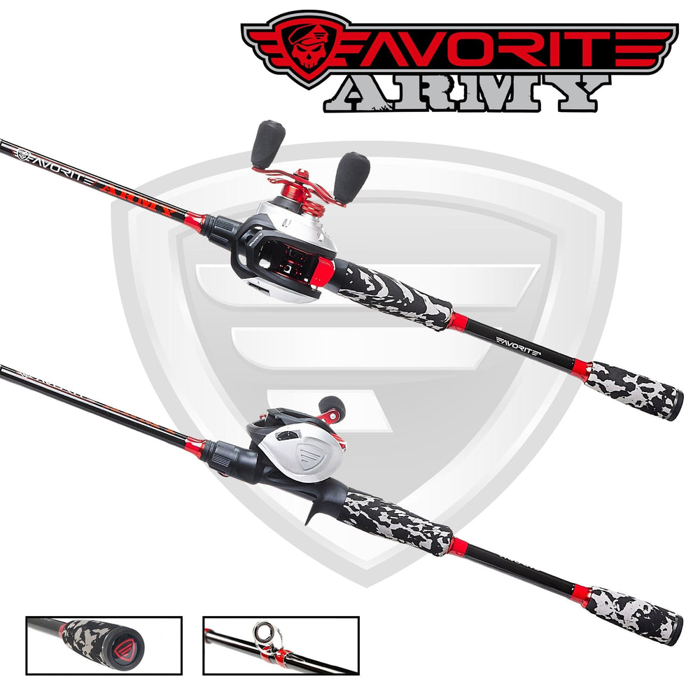Favorite Army Casting Combo by Favorite Fishing, featuring a fishing rod and reel set for versatile freshwater fishing.