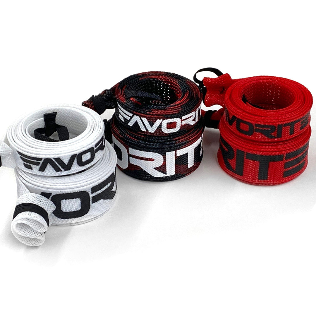 Favorite Fishing new style red spinning rod sock accessory designed to protect fishing rods during transport.