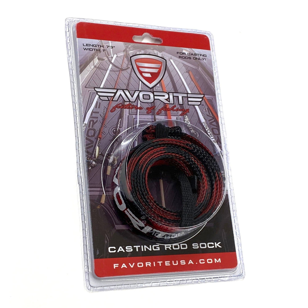 Red Favorite Fishing rod sock accessory designed for spinning rods, offering protection and storage for fishing gear.